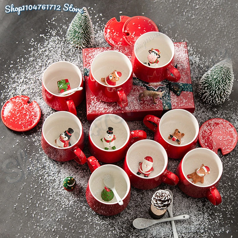 

Creative 400ML Ceramic Cup with Lid Stereo Animal Milk Coffee Cup Couple Cup Household Drinking Water Supplies Christmas Gift
