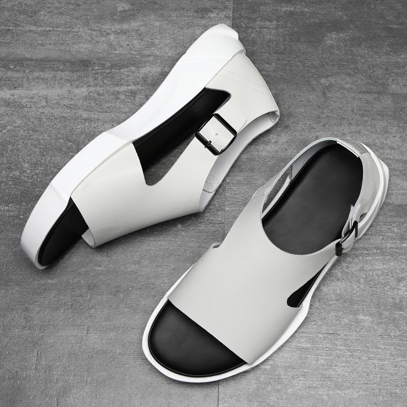 Sandales à plateforme en cuir de vache renversé pour hommes, chaussures pour jeunes hommes, haut décontracté, nouveau, blanc, noir, ChimCasual Roam,