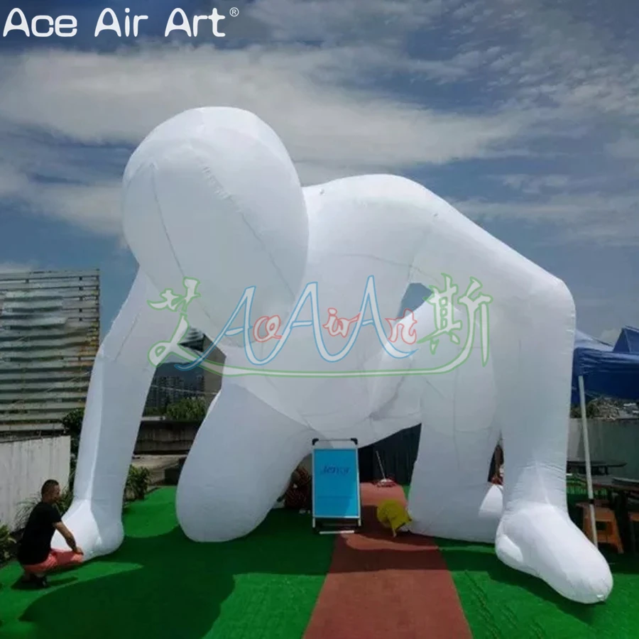 Pure White Inflatable Running Man Sports Male for Competition Advertising or Decoration