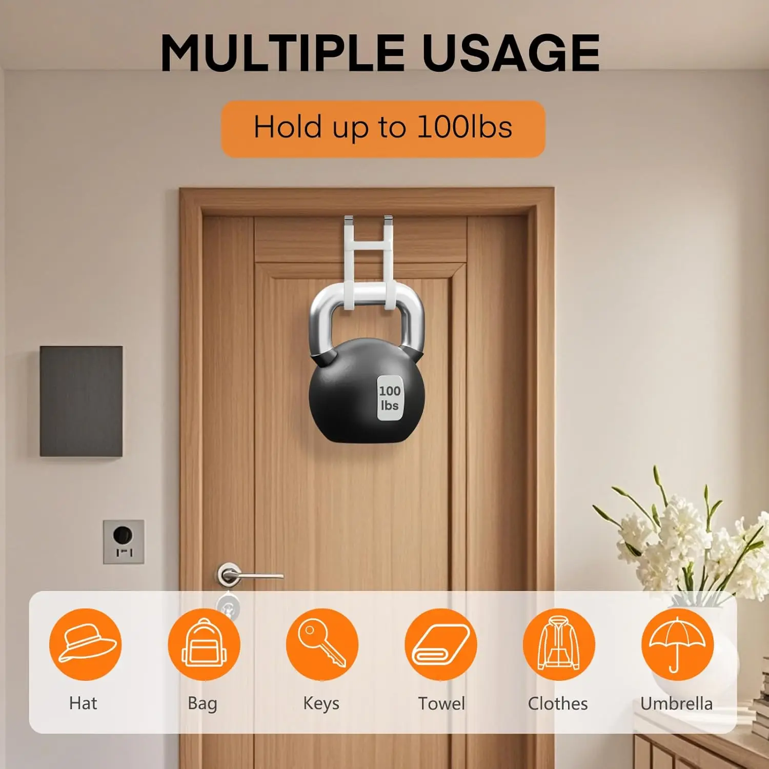 Over Door Hooks 2 Pack Heavy Duty Double Hanger Rubber Coating Organizer for Bathroom Bedroom Dorm Hanging Clothes Towels Hats view 4