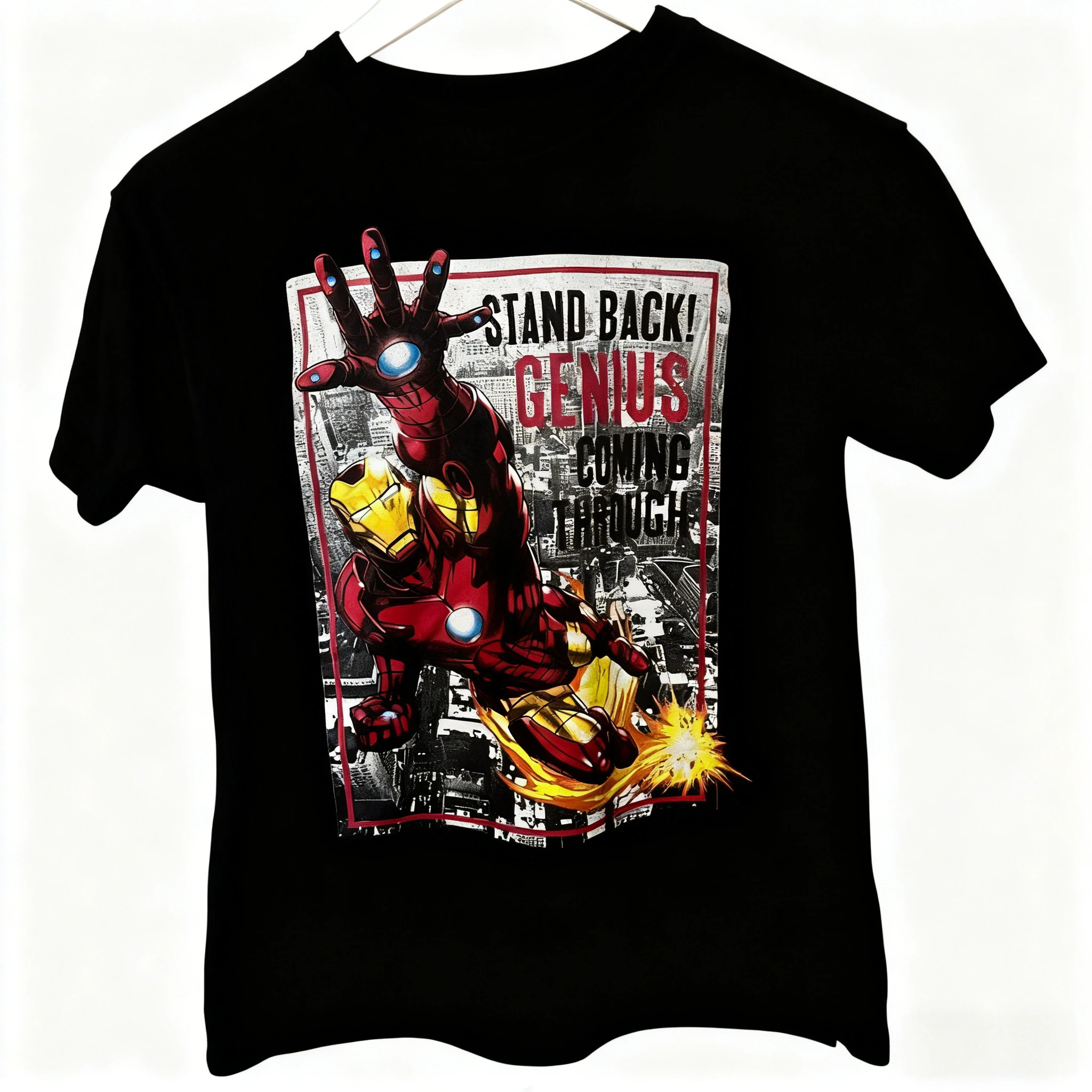 تي شيرت Marvel Genuine New Iron Man Marvel Red Genius Superhero Comic Print للرجال والنساء بأكمام قصيرة فضفاض غير رسمي