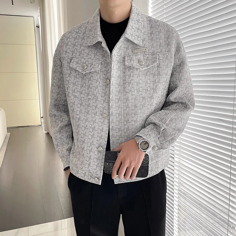 

2024 Spring New Plaid Short Jackets Men's Korean Fashion Lapel Loose Casual Coats Social Party Streetwear Outwear Men Clothing