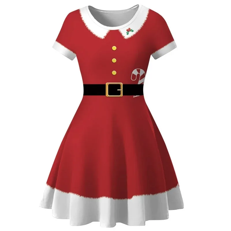 Christmas Dress Women Winter Santa Printed Big Swing Dresses 50S 60S Vintage Female Xmas Party Dress Robe