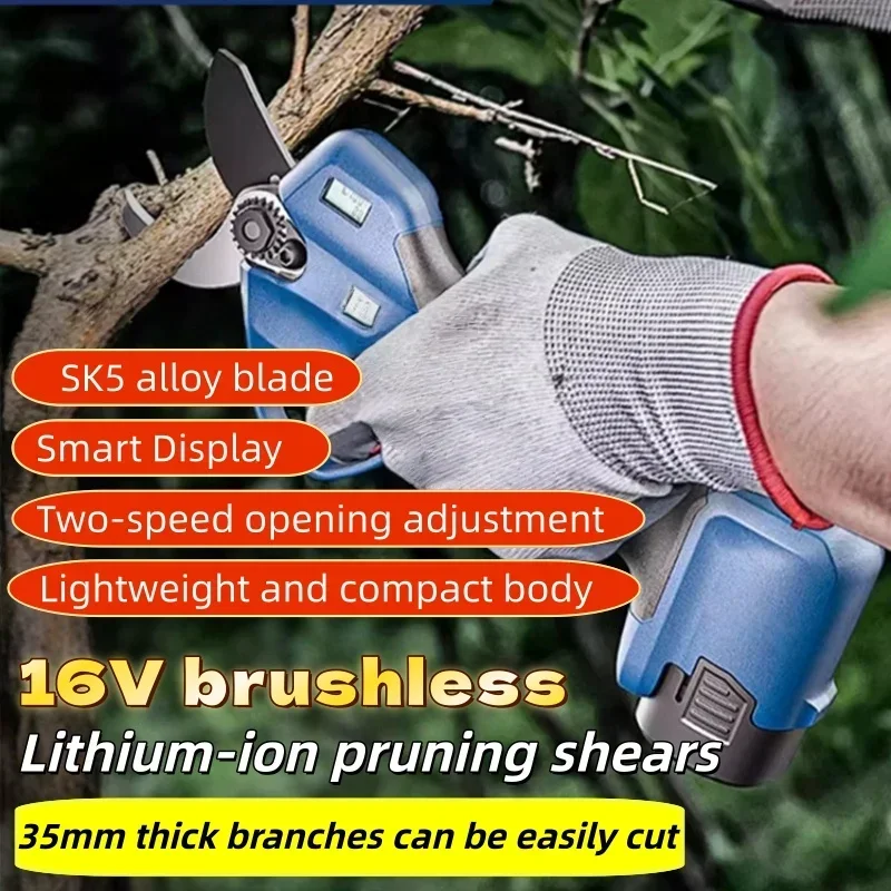 Cordless Electric Pruning Shears Garden Tool Branche Cutter Cordless Electric Garden Scissors Fruit Tree for 2.5Ah 16V