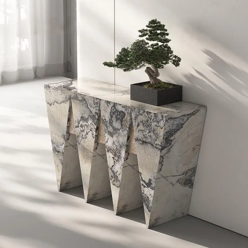 ob- Italian Luxury Stone Console Table, Original Design Entryway Cabinet with Open Storage, Scratch Resistant&Sturdy, Customize-