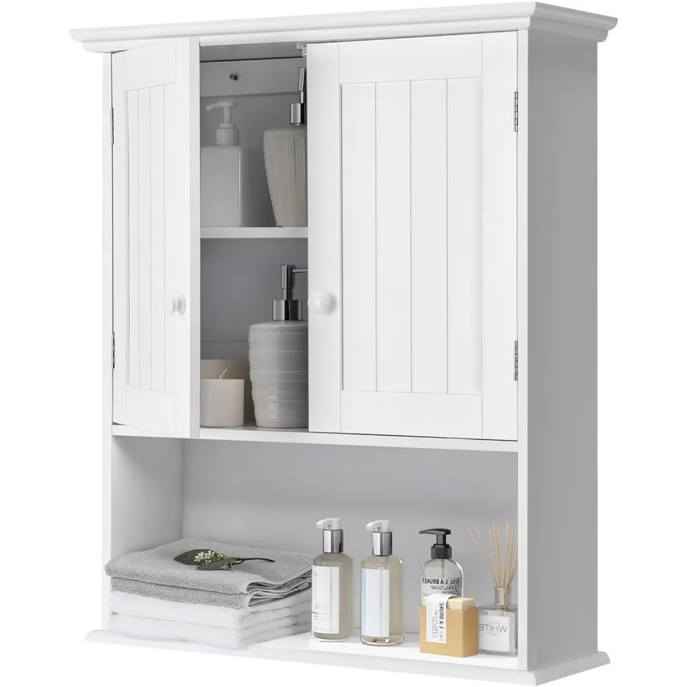 

Wall Mount Bathroom Cabinet, Medicine Cabinet with Open Storage Shelf, Inner Adjustable Shelf, Bathroom Organizer Cupboard with