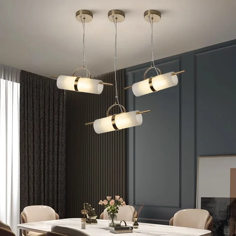 

Simple LED Spanish Natural Marble Pendant Lamp Designer Dining Bedroom All Copper Ceiling Pendant Lamp Indoor Home Decor Fixture