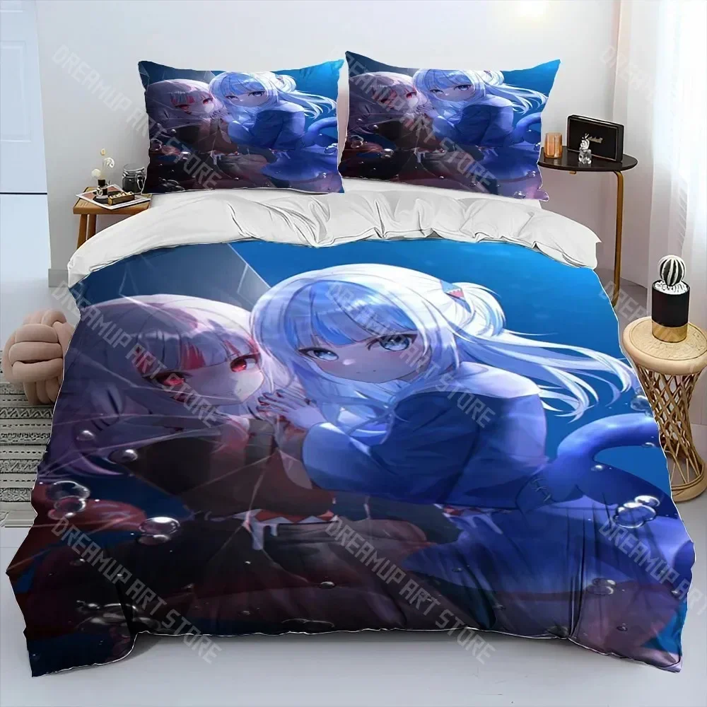 Lindo juego de cama Gawr Gura Hololive Anime Shark, funda nórdica, funda de edredón, funda de almohada, juego de cama king Queen Size
