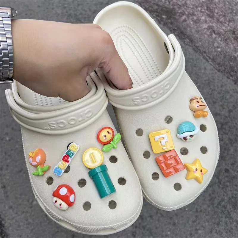 11/13Pcs Super Mario Bros Cartoon Anime Shoe Charms for Clogs Bubble Slides Sandals PVC Shoe Decorations Shoe Flower Accessories