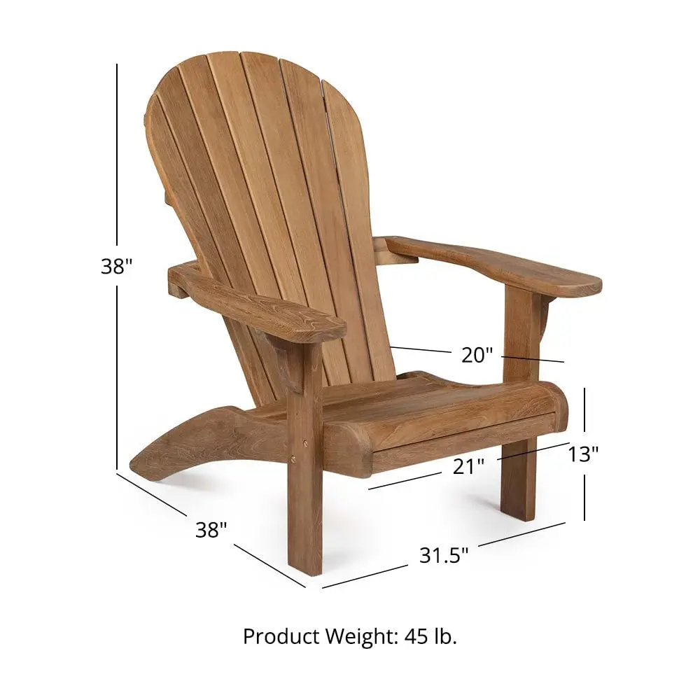 Silla Adironda de teca Ash & Ember Savannah Grado A, salón de patio resistente a la intemperie con asiento y respaldo suavemente curvados, para terraza,