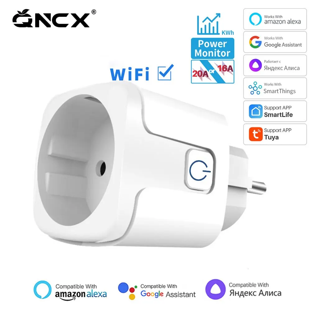 Enchufe inteligente con WiFi para la UE, dispositivo con función de sincronización de monitoreo de energía, Control por voz, compatible con Alexa y Google, Tuya, 16A, 20A