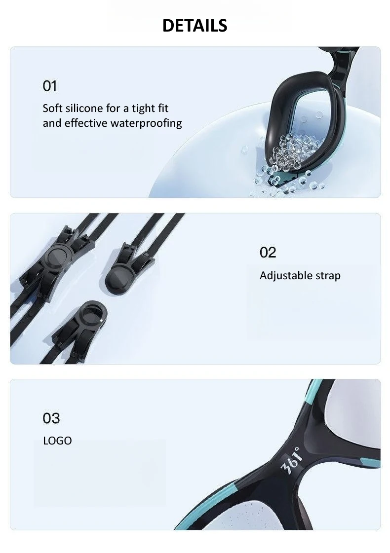 Professionelle Schwimmbrille, HD, wasserdicht, beschlagfrei, Silikon-Schwimmkappe, Wassersport-Ausrüstung für Männer und Frauen – Detail 14