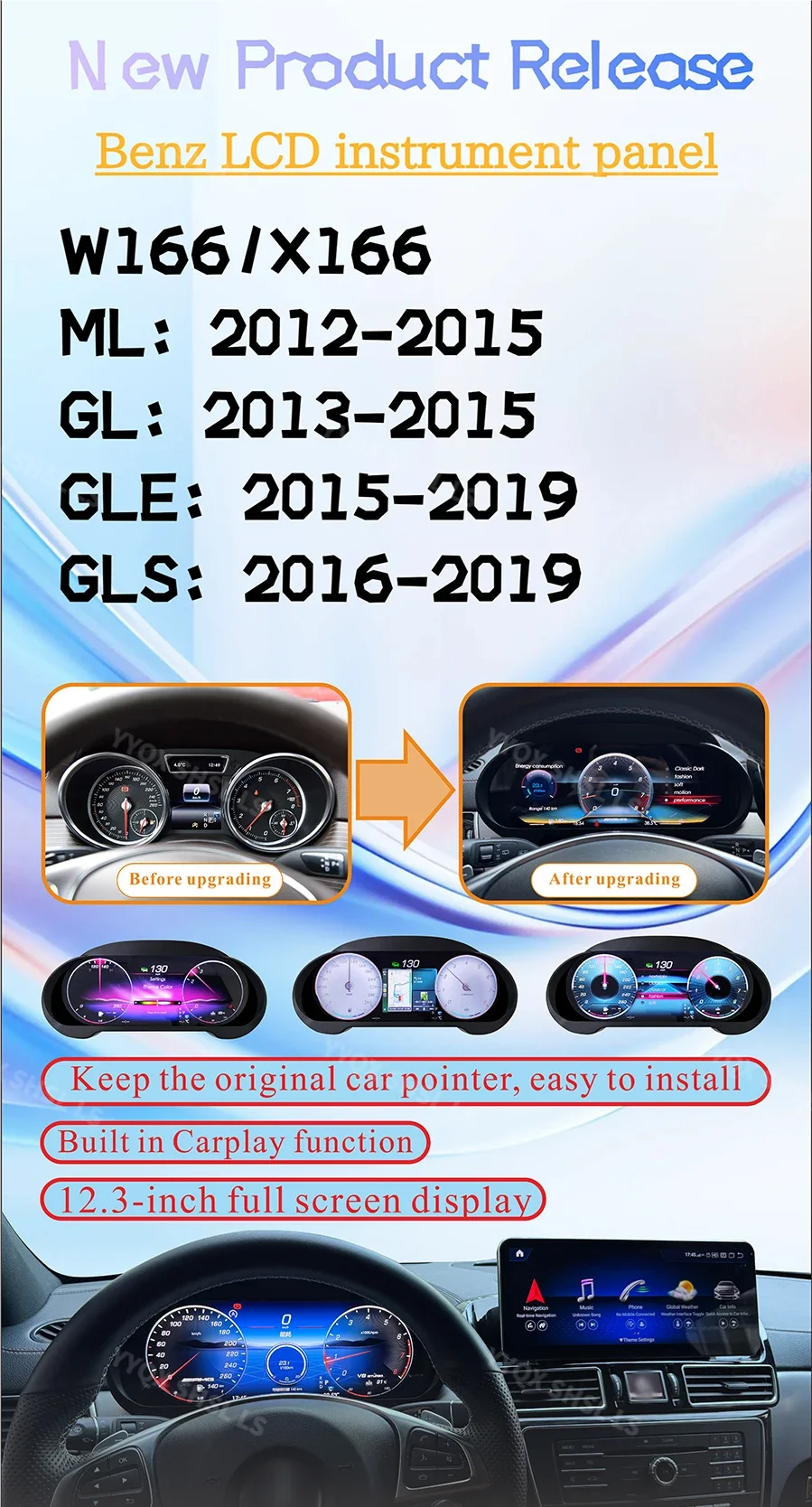 

For Benz ML GL GLE GLS W166 X166 2012-2019 LCD Dashboard Speedometer Instrument Panel Cluster GPS Navigation Virtual Cockpit