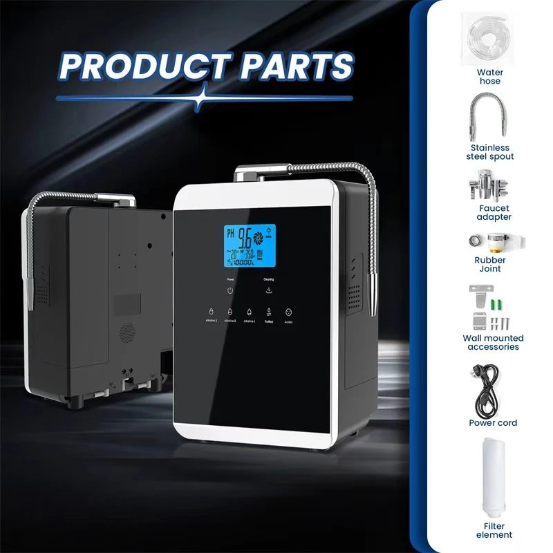 Kangen القلوية آلة المؤين المياه مولد الهيدروجين الحمض القلوي تصفية المياه التنظيف التلقائي LCD اللمس pH 3.2-10.7 ORP-650