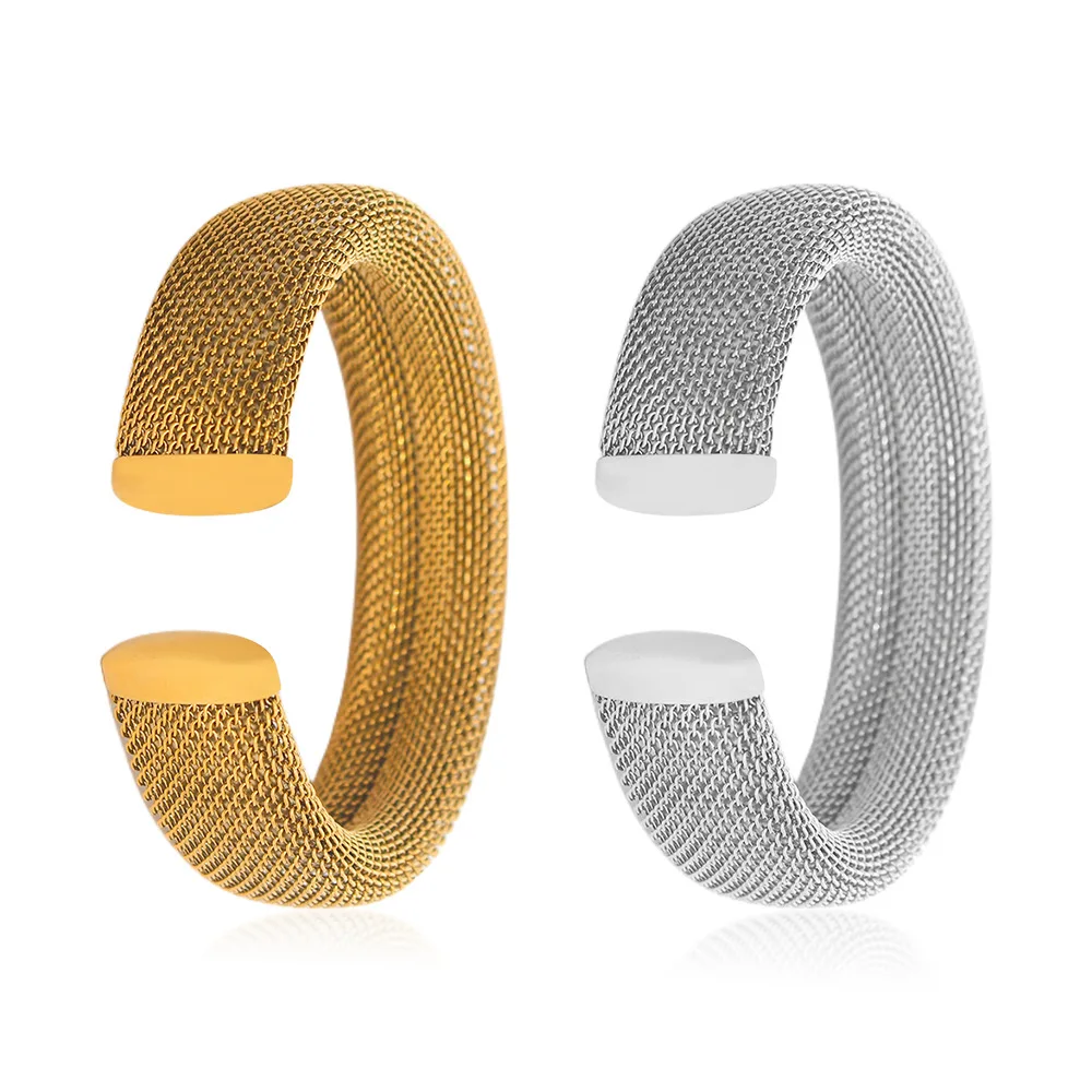 New ins Stainless Steel Mesh Bracelet Vintage Elastic C-shaped Bangle For Women Girls Fashion Aesthetic Jewelry