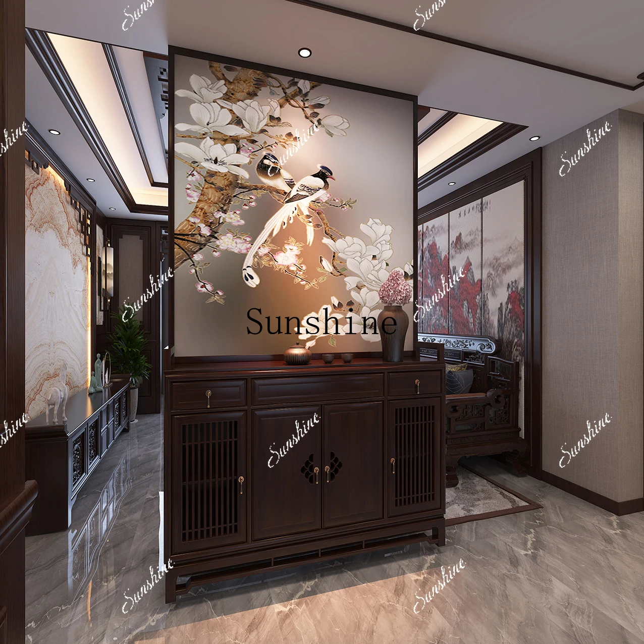 

Glass screen cabinet partition rack modern simple light luxury door entry living room entrance FT