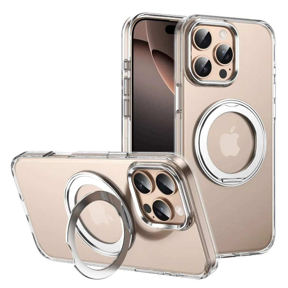 Luxe 360° ° Metalen Auto Ring Houder Helder Magnetische Case voor IPhone 17 16 15 14 Plus 13 12 Pro Max Draadloze Lading bescherming Cover