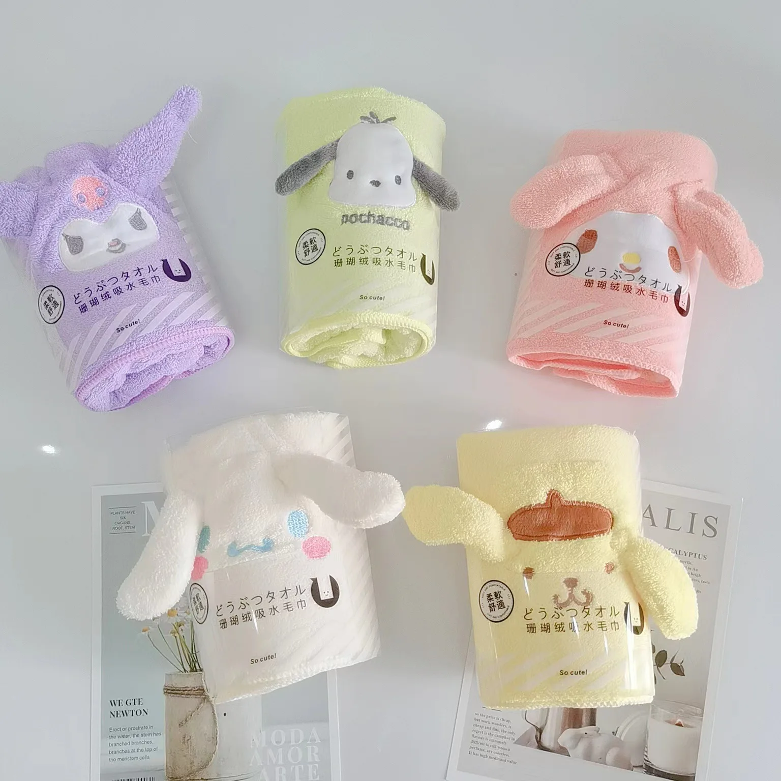 

Быстросохнущее полотенце Miniso, коралловый бархат, мультяшный милый мягкий водопоглощающий полотенце Sanrio Kulomi Melody Pudding, собака Югуи