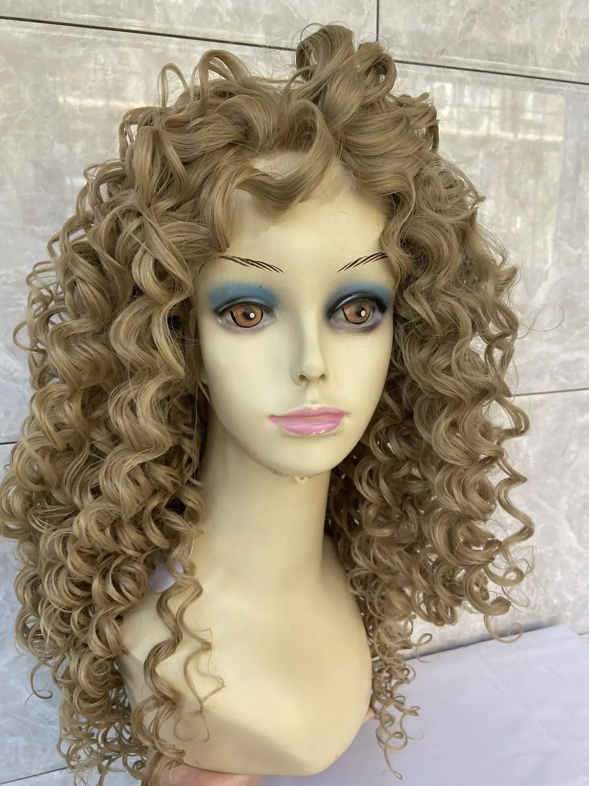 

Lace Front Human Hair Blend Heat Ok Ash Blonde Wig Kinky Curly Synthetic Wigs