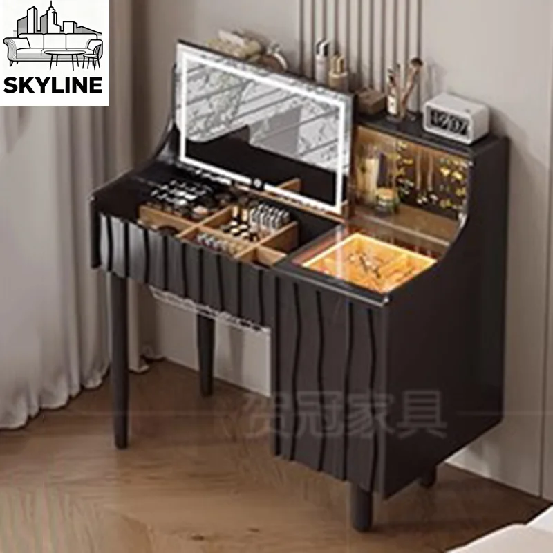 White Movable Dressing Table with Mirror Drawers Storage, Vanity Desk Set with Chair for Bedroom
