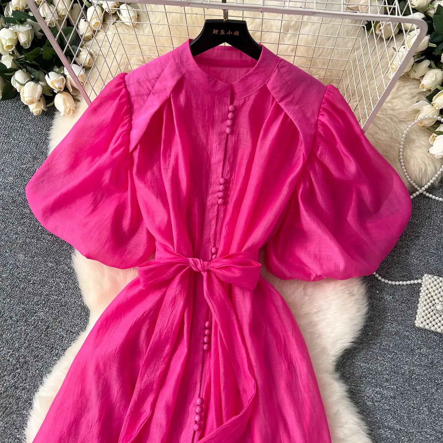 Women Two Piece Sets Dress Set V Neck Sleeveless Sling Dresses A Line High Waist Turn Down Collar Puff Sleeve Long Y2k Vestidos