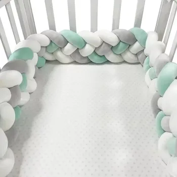 4 קשירת 1-3.6M מגן למיטת תינוק עשוי ידנית מקשירת צמיג רך מגן למיטת תינוק כרית קשירה לחדר התינוק
