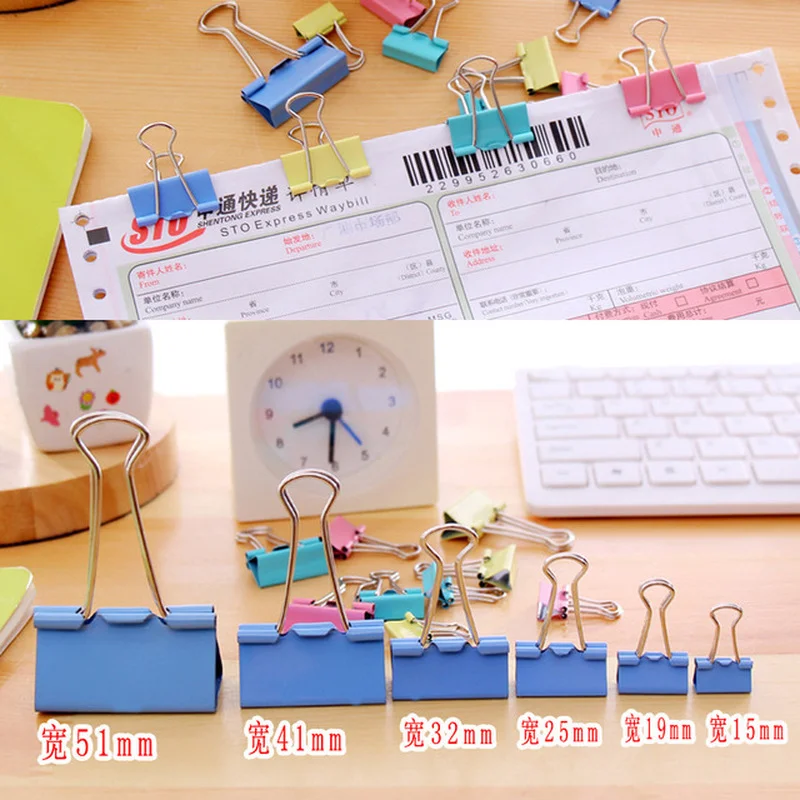 1 Hộp Kim Loại Kẹp Giấy 15Mm/19Mm/25Mm/32Mm/41Mm Nhiều Màu Sắc kẹo Màu Kẹp Cho Cuốn Sách Văn Phòng Phẩm Trường Vật Dụng Văn Phòng
