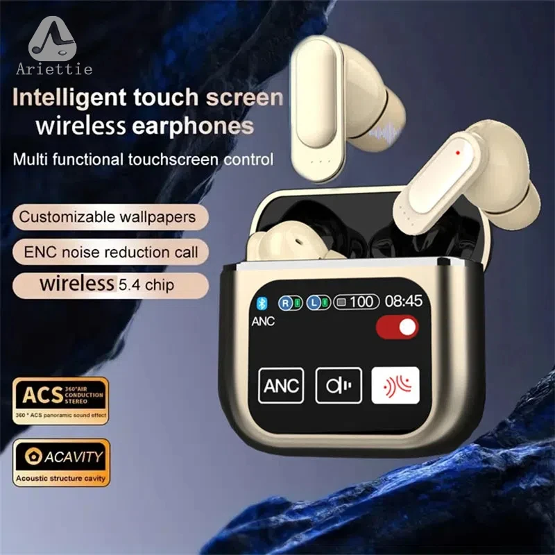 Ariettie TWS Earbuds ANC Active Noise Cancellation Earphone With Touch LCD Screen Headphone Bass Sound ENC Mic SE-60 Headset