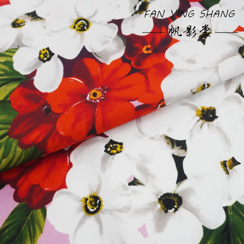 2026 new Fashion Camellia And Anemone Flowers Digital Cotton Fabric For Dress Scarf Telas Para Costura Tissus Couture ткань Diy