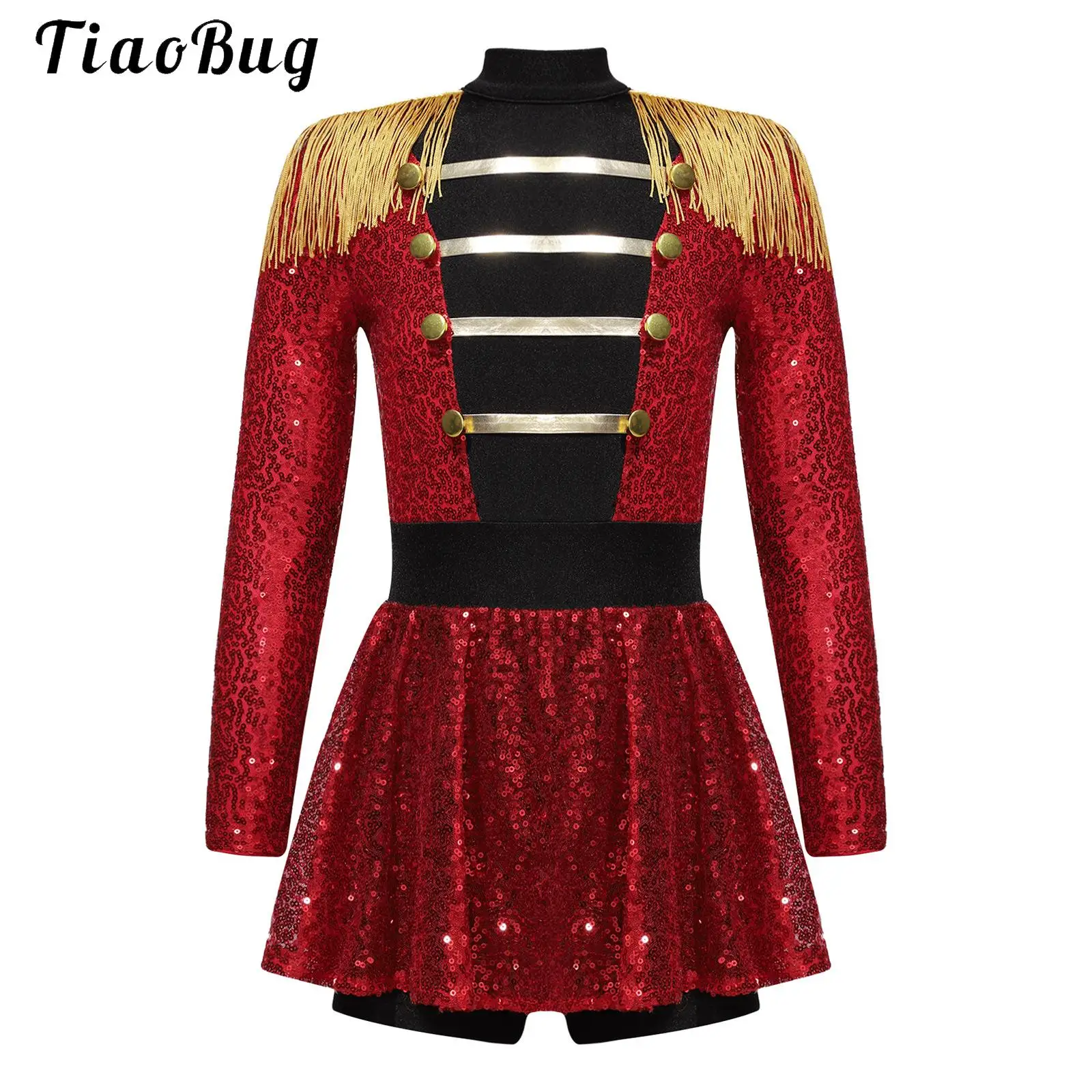 

Kids Girls Halloween Circus Ringmaster Party Performance Costume Sequin Jumpsuit Showman Ringmaster Bodysuit Cosplay Party Set