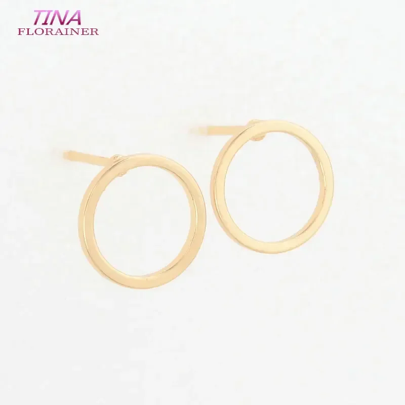 10MM 14K Gold Color Brass Round shape Circle Stud Earrings Pins High Quality Diy Jewelry Findings Accessories