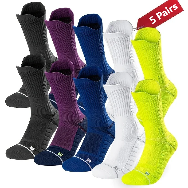 5-Pair Set of New Four-Season Breathable, Sweat-Absorbent, Simple,  Soft, and Comfortable Mid-Calf Socks,Suitable for Sports