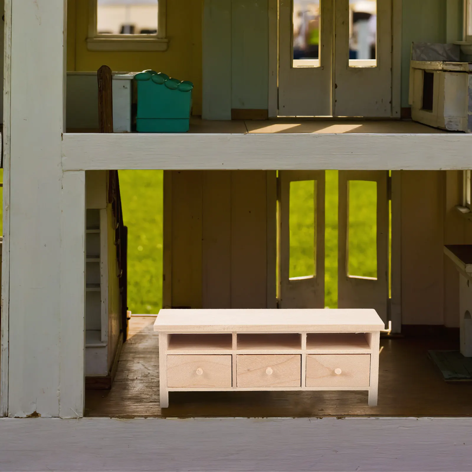 

Миниатюрный деревянный шкафчик с гладкой поверхностью, прочный, реалистичный, аксессуар для миниатюрного дома, декоративная мини-мебель, подставка