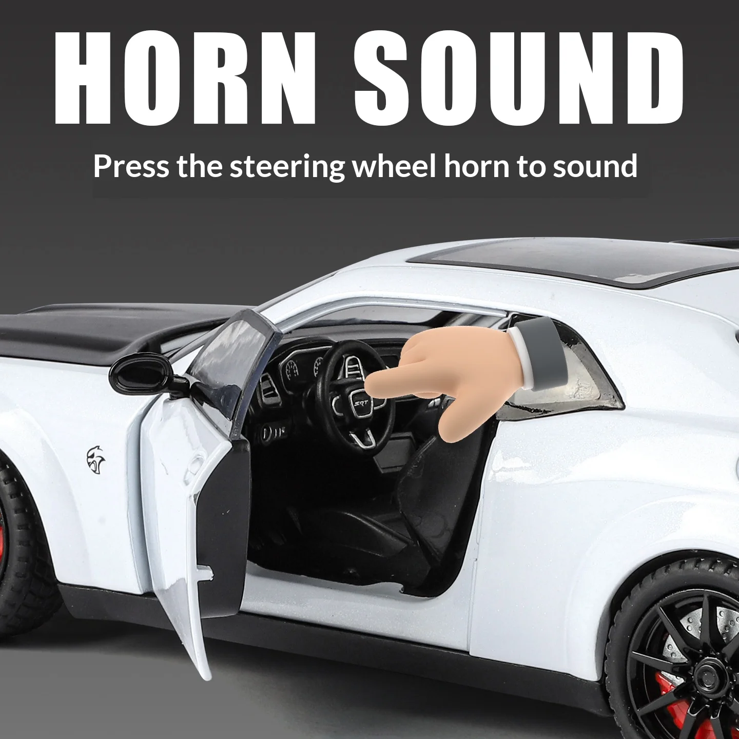 Coche de juguete Hellcat fundido a presión de metal a escala 1/24 con sonido de motor realista, adecuado para regalos de niños, coche de juguete para niños