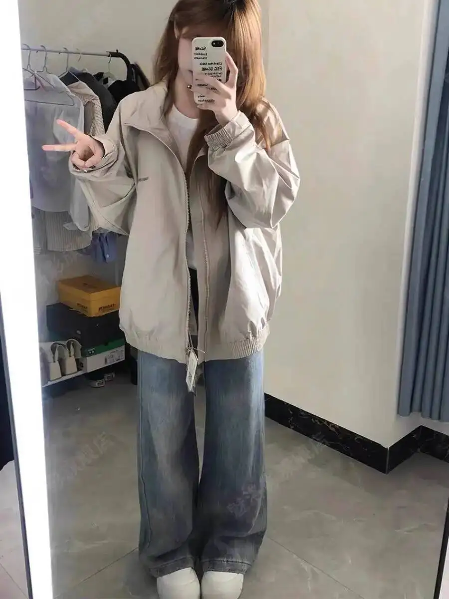 Women's Jacket 2025 Autumn Unisex Bomber Coat Loose Man WomenThin Cargo Coat Casual Ins Outerwear