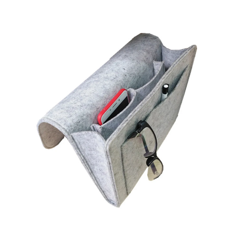 

2 Pcs Bedside Storage Bag Felt Pouch Light Grey Case Diaper Rack Holder Sofa Desk Dormitory Student Organizer Home Use Storage