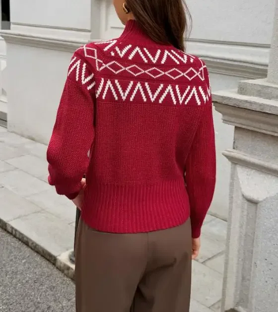 Female Fashion Knitted Pullover Autumn & Winter Vacation Style Casual High Neck Long Sleeve Base Sweater Top Women's Clothing 5