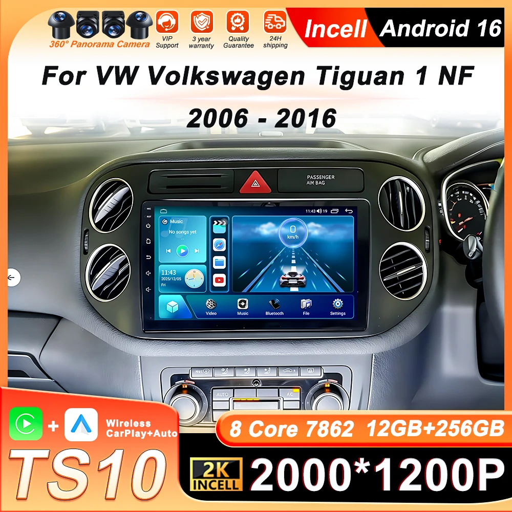 

Автомагнитола Android 16 для VW Volkswagen Tiguan 1 NF 2006-2016 с CarPlay, GPS-навигацией, 4G Wi-Fi, 8-ядерным процессором, Bluetooth и DSP