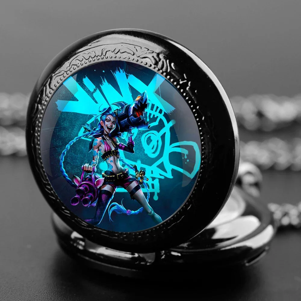 Arcane Jinx jam tangan saku kubah kaca antik klasik dengan kalung rantai jam tangan liontin Quartz Antik rantai jam Pria Wanita