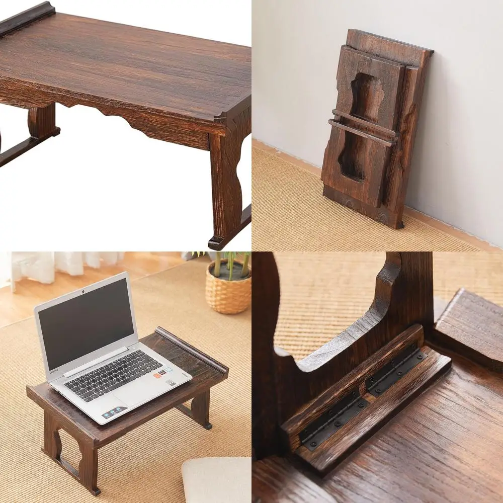 

Compact Wooden Low Table for Coffee, Tea, Meditation, and Laptop Use with Folding Legs
