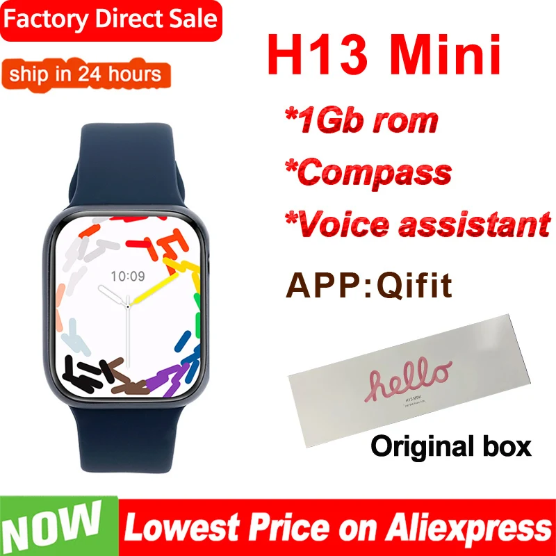 H13 Mini 41mm Hello 3 Mini Smart Watch Women 1GB ROM IP68 1.75 inch Bluetooth Call Compass Music NFC Smartwatch