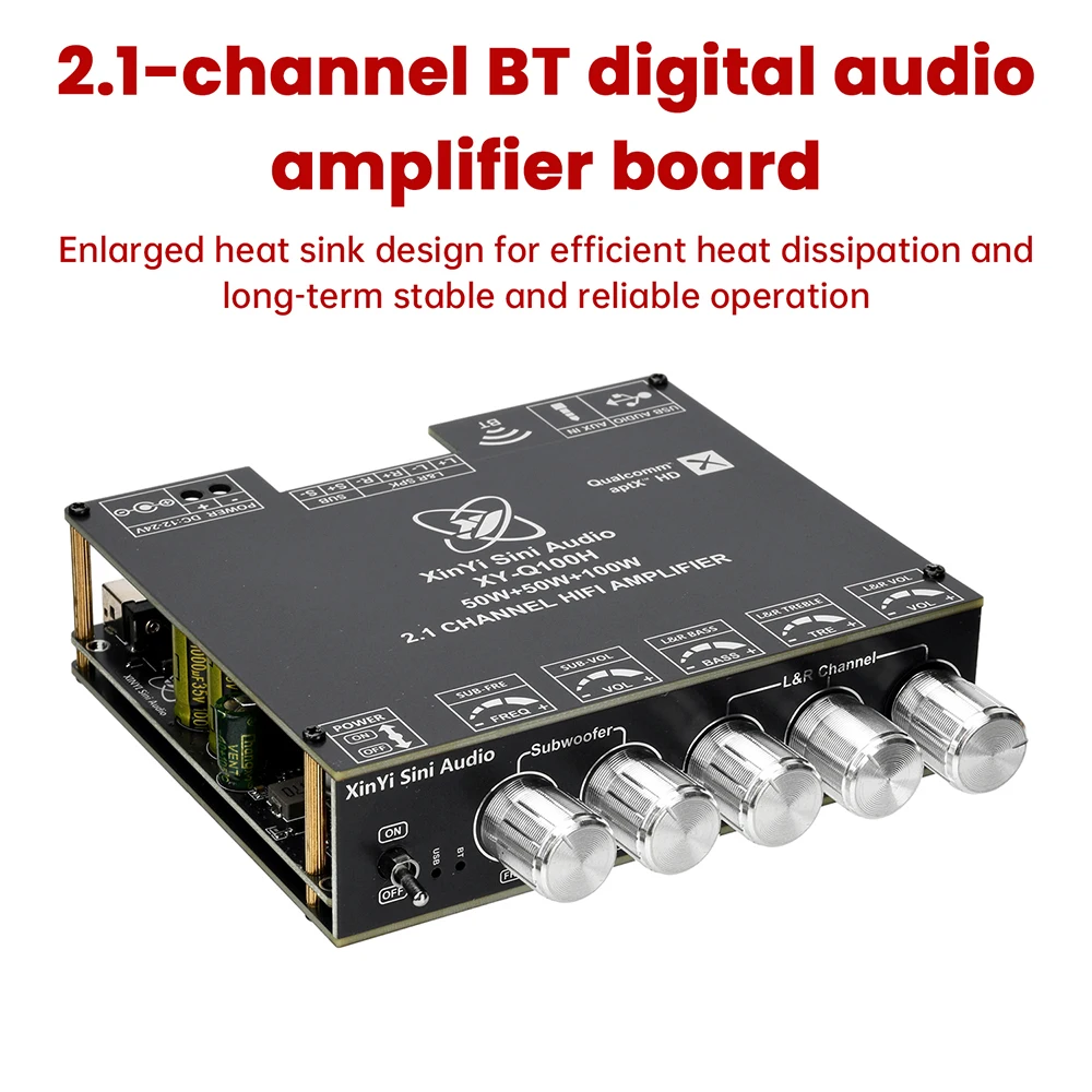 DC12-24V Q100 بلوتوث مكبر للصوت مجلس 2.1 قناة 50Wx2 + 100 واط مضخم الصوت مضخم الصوت الرقمي #1