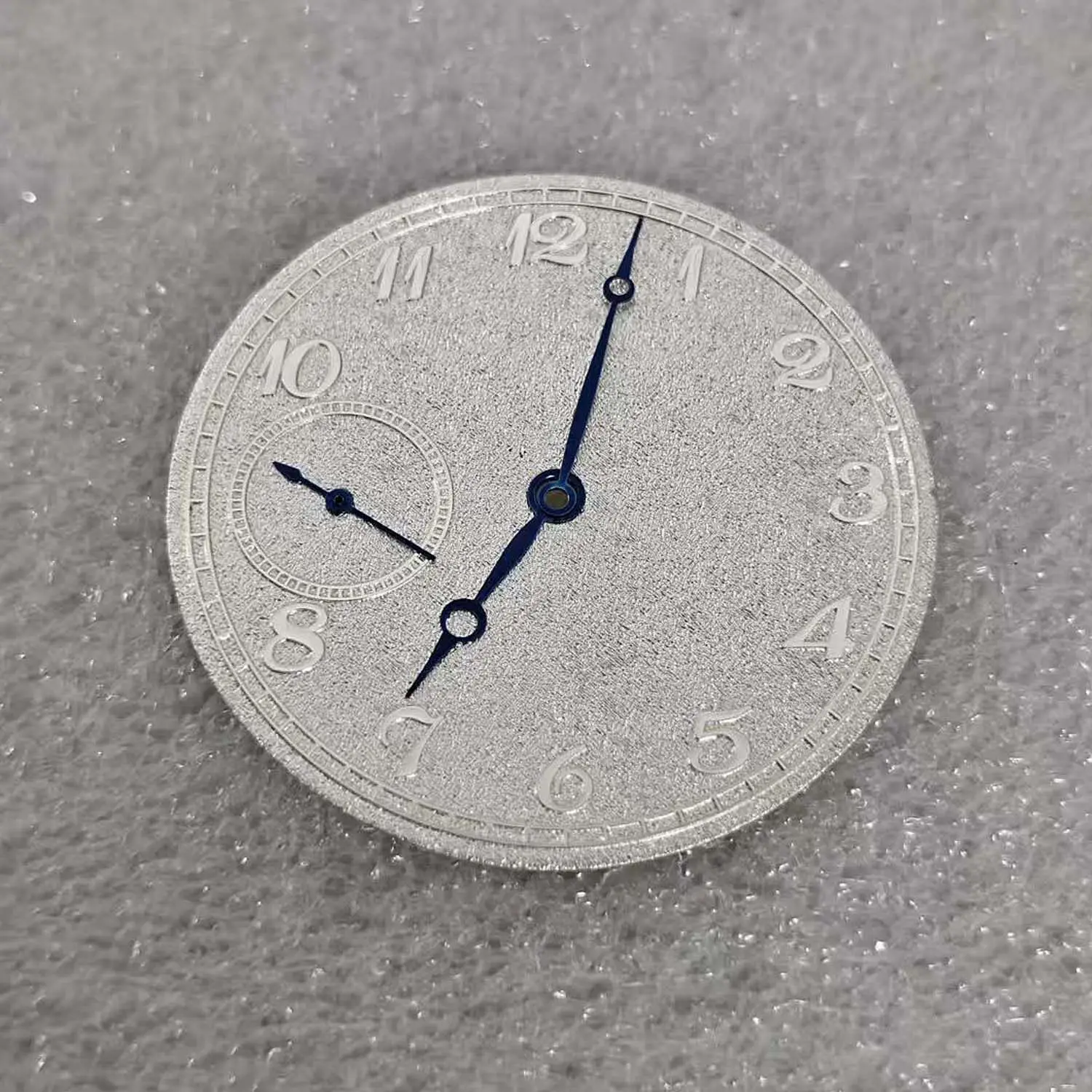 37mm Frosted Texture Silver Watch Dial with Hands No Luminous Markers Replacement Dial for ETA6497 ST3600 Movements