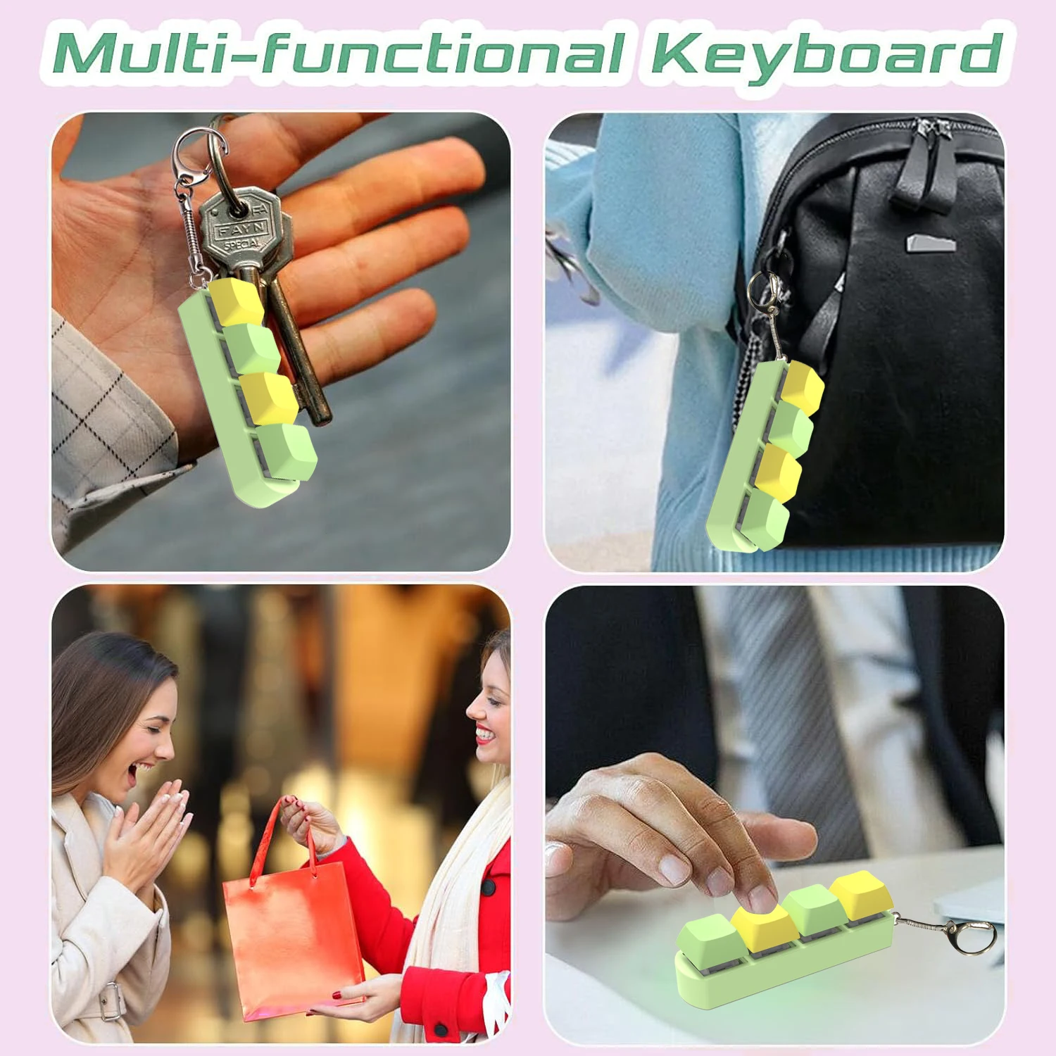 Keyboard Button Fidget Toy 4-Button Party Stress Relief DIY Keycap Keychain Keyboard Keychain Toys Finger Keyboard Caps Toy