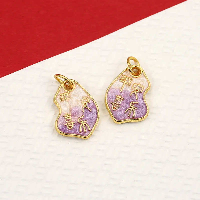 

5Pcs Traditional Oil Drip Alloy Pendant Fu Character Safety Lock Fortune Blessing Hanging Ornament Gradient Color Necklace