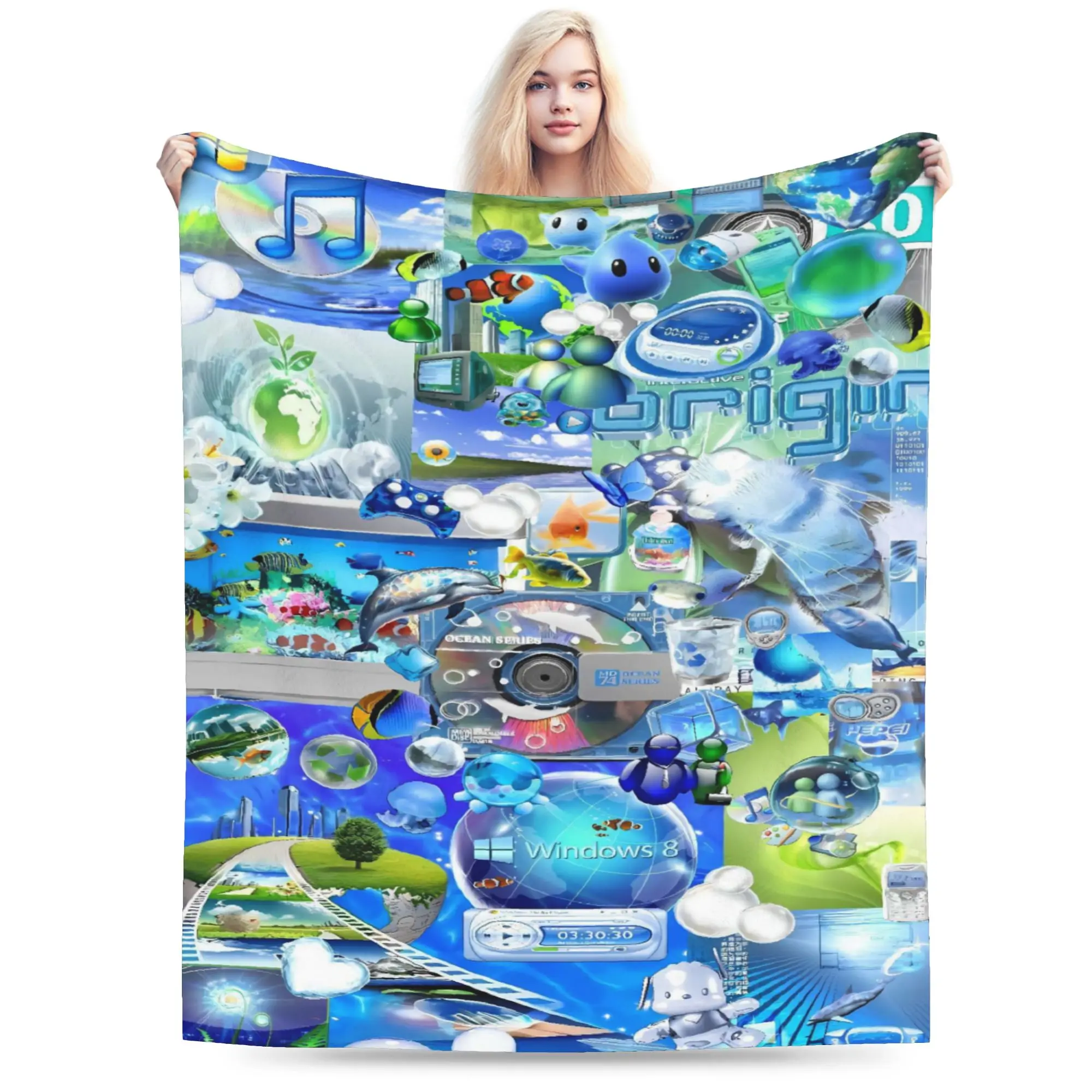 Frutiger Aero Graphic Blanket  Airplane Travel Flannel Throw Blanket For Couch Chair Warm Custom DIY Quality Bedspread Gift