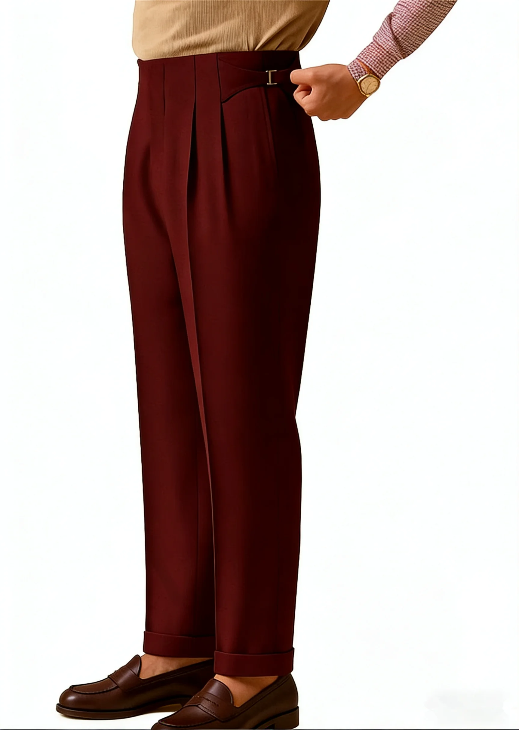 

Мужские летние брюки прямого кроя цвета бургунди, не требующие глажки, свободного кроя, деловые, повседневные, в стиле Неаполь, с высокой талией, классические, пошитые на заказ