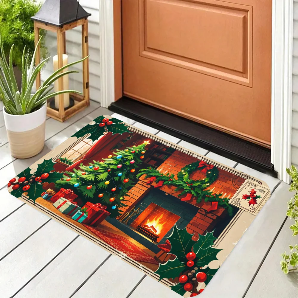 

Christmas Tree and Snowman Welcome Doormat Bedroom Bedside Foot Mat Balcony Hallway Bath8.19