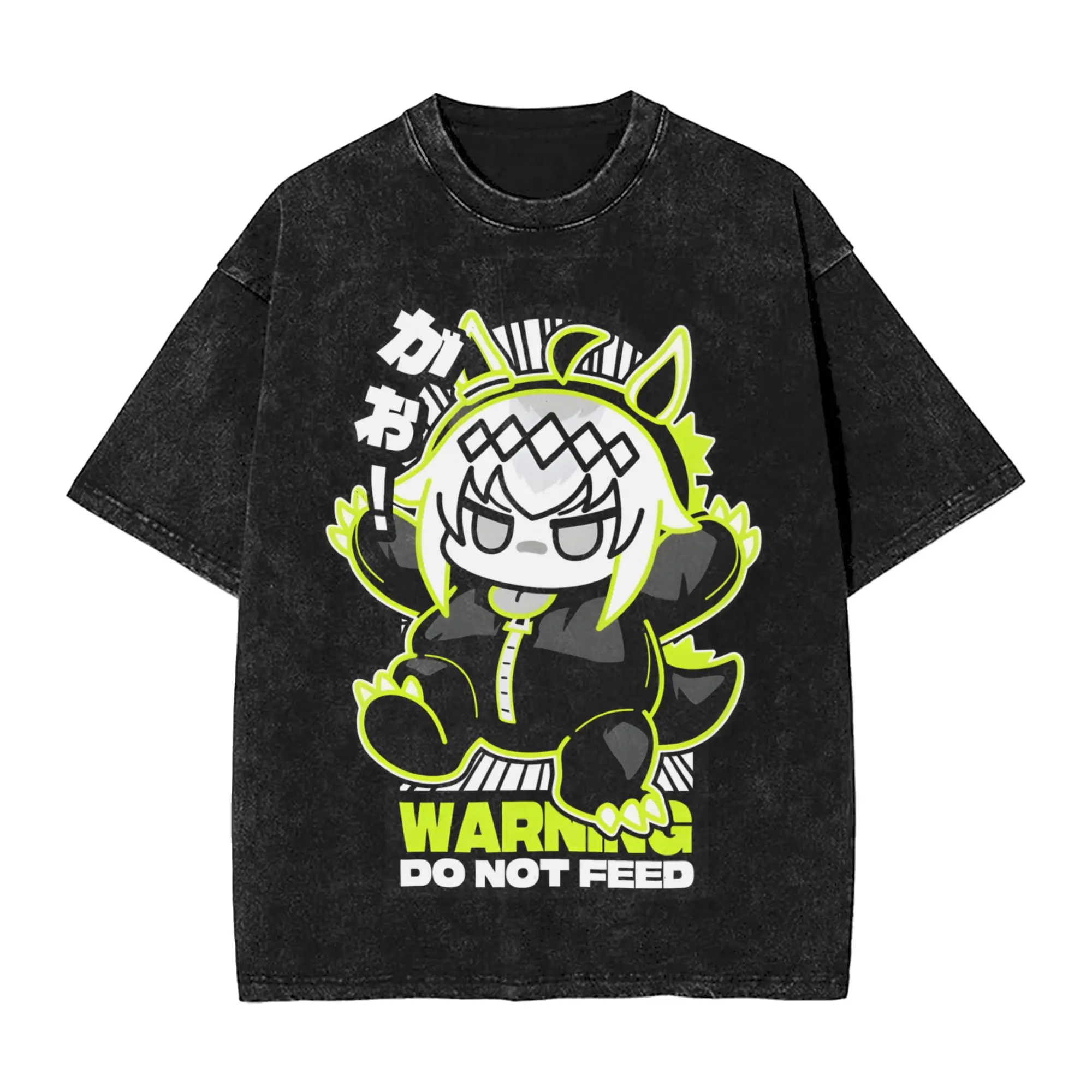 Washed T Shirts Oguri Cap Ogurizilla WARNING Chibi Hip Hop Vintage T-Shirts Street UmaMusume Streetwear Summer Tee Shirt for Men