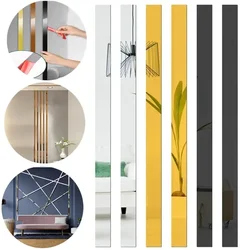 Autocollant Mural Miroir en Acrylique, Lignes Décoratives Plates 3D, Bande de Bord de Plafond, Or, Décoration de Fond de Salon, 6 Couleurs